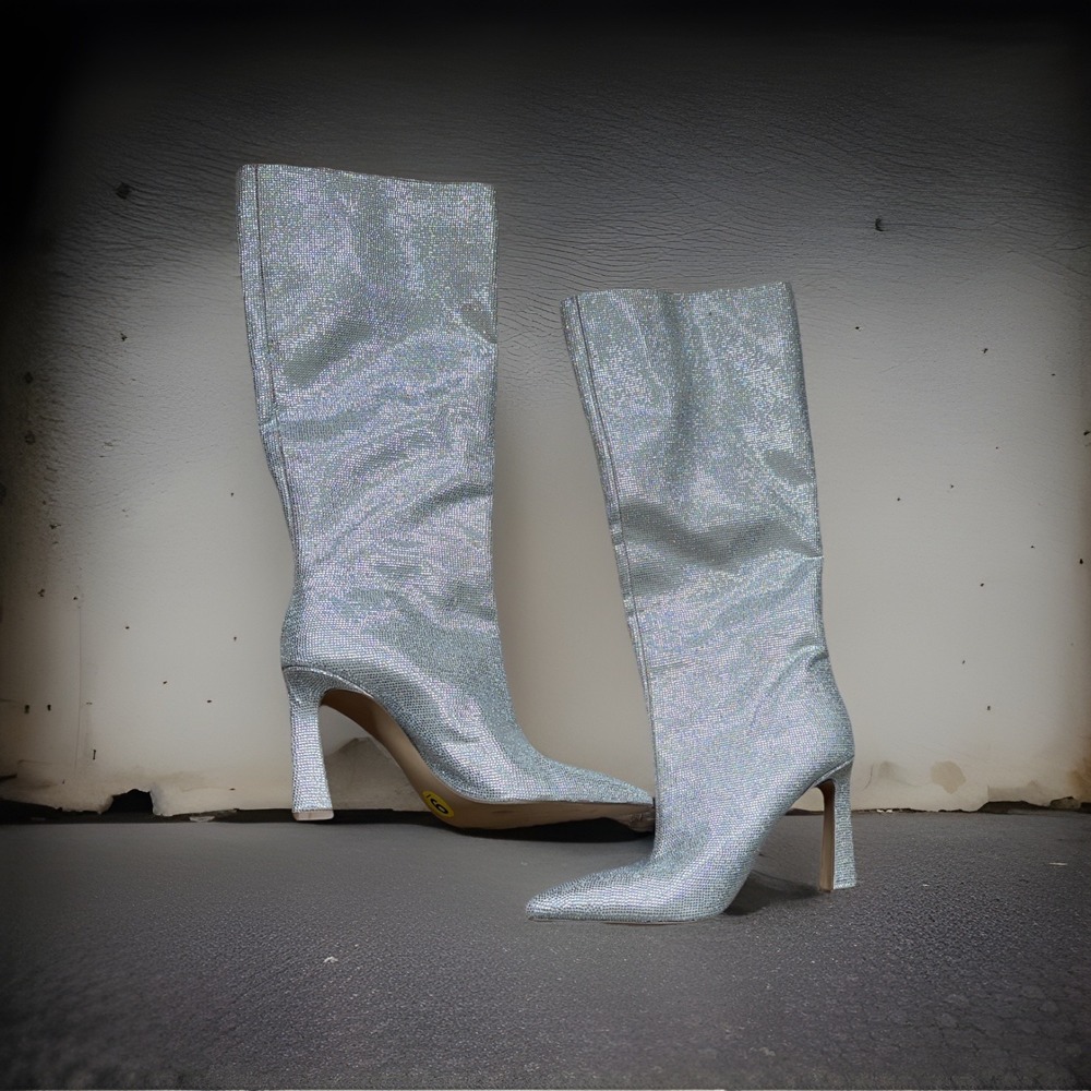 Steve Madden‎ SHAYNA rhinestone pull-on knee-high boots, women's size 9 Glam
